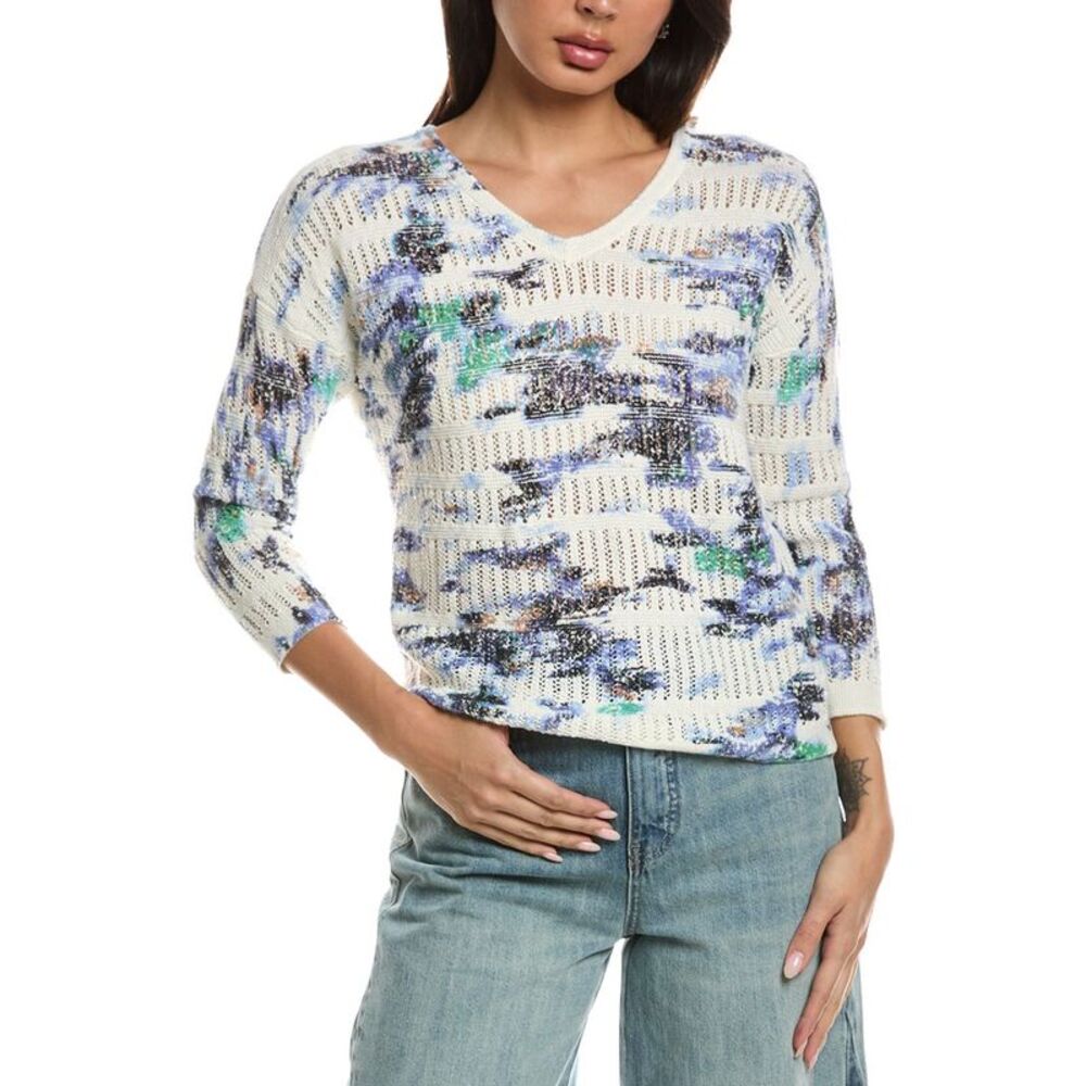 Nic & Zoe Womens Water Lilies Pointelle Sweater, Blue